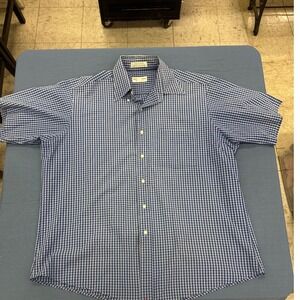 Hathaway Classic Mens Short Sleeve Button Down Up Shirt Blue White Size 16.5